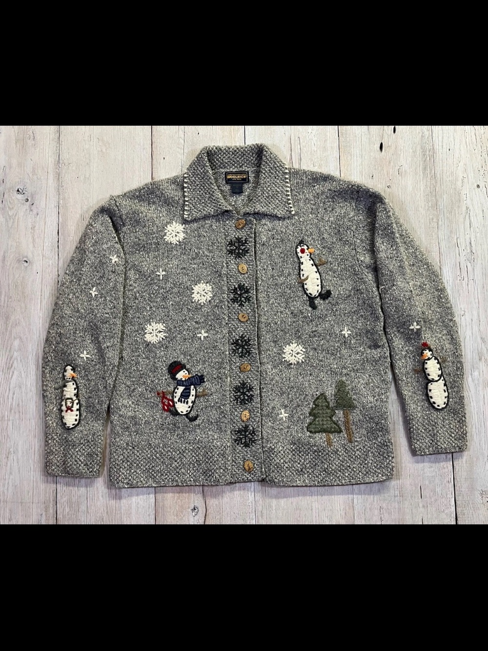 Vintage Woolrich Women’s Wool Winter Snowman Cardigan Size XL Cottagecore